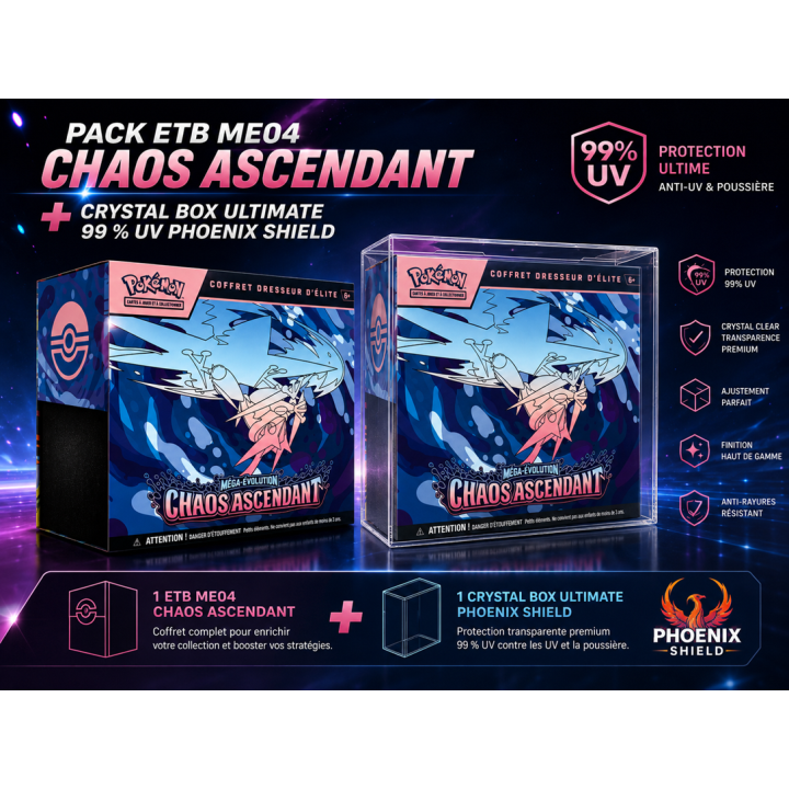 Pokémon ME04 Chaos Ascendant ETB Pack + Phoenix Shield Ultimate Crystal Box
