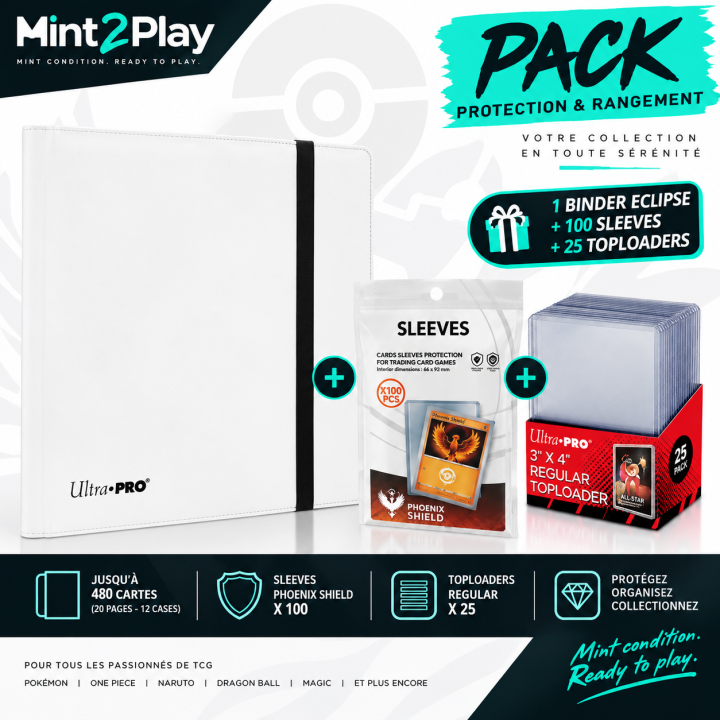 Mint2Play - Pack Protection TCG - PRO-Binder 480 cartes + 100 Sleeves + 25 Toploaders