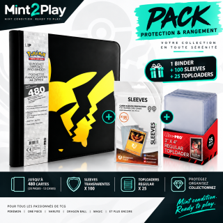 Mint2Play - Pack Protection Pokémon - PRO-Binder Elite Series Pikachu 480 cartes + 100 Sleeves + 25 Toploaders