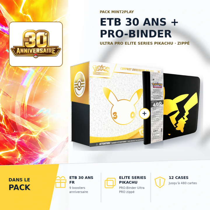 Pack ETB Pokémon 30 ans + Binder Pikachu Zippé