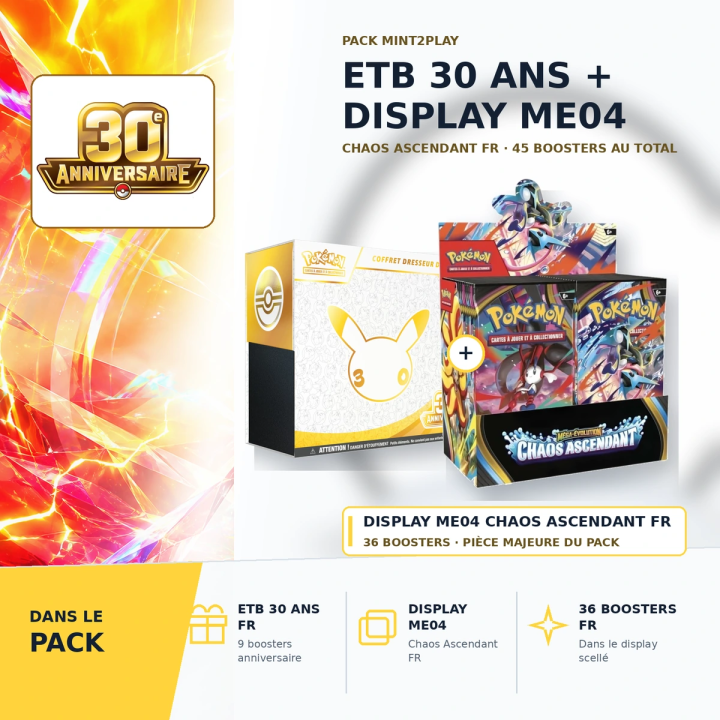 Pokémon 30th ETB + ME04 French Booster Display Bundle