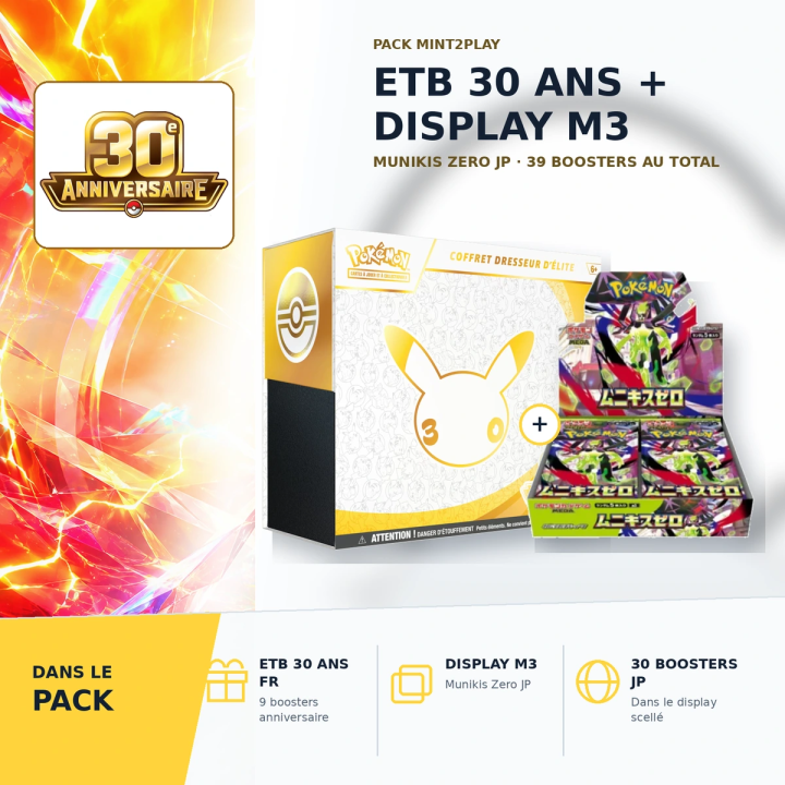 Pokémon 30th French ETB + M3 Munikis Zero Japanese Box