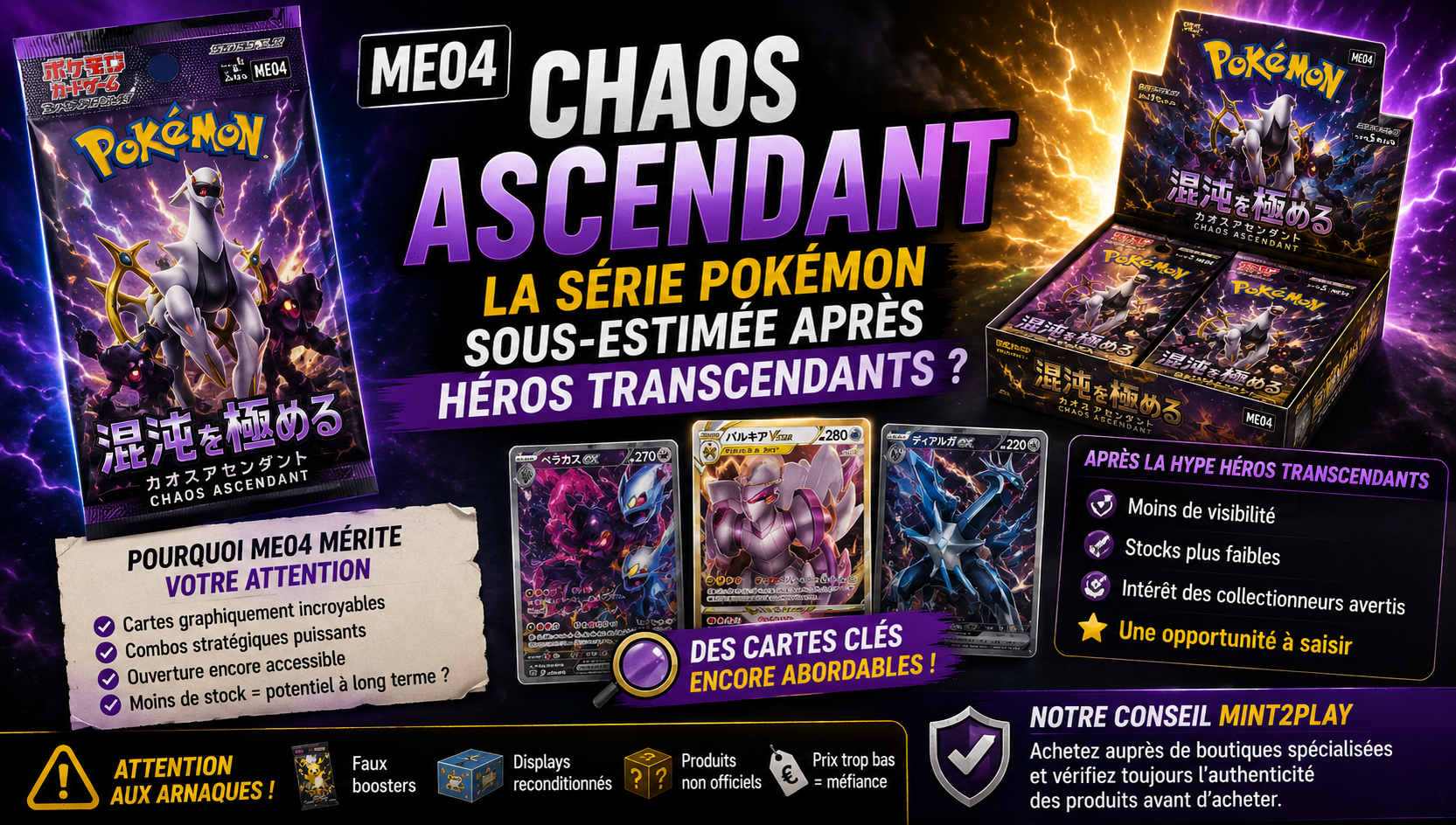 ME04 Chaos Ascendant série Pokémon sous-estimée avec display ETB et cartes Méga-Évolution