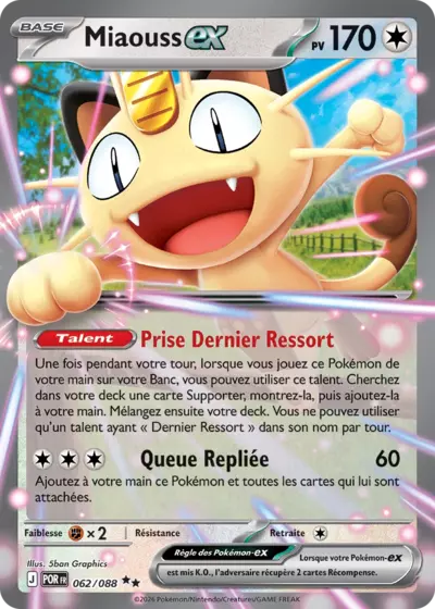 Miaouss-ex-062-ME03-Equilibre-Parfait ME03 et ME04 Pokémon : les séries sous-estimées face à la hype Héros Transcendants ?