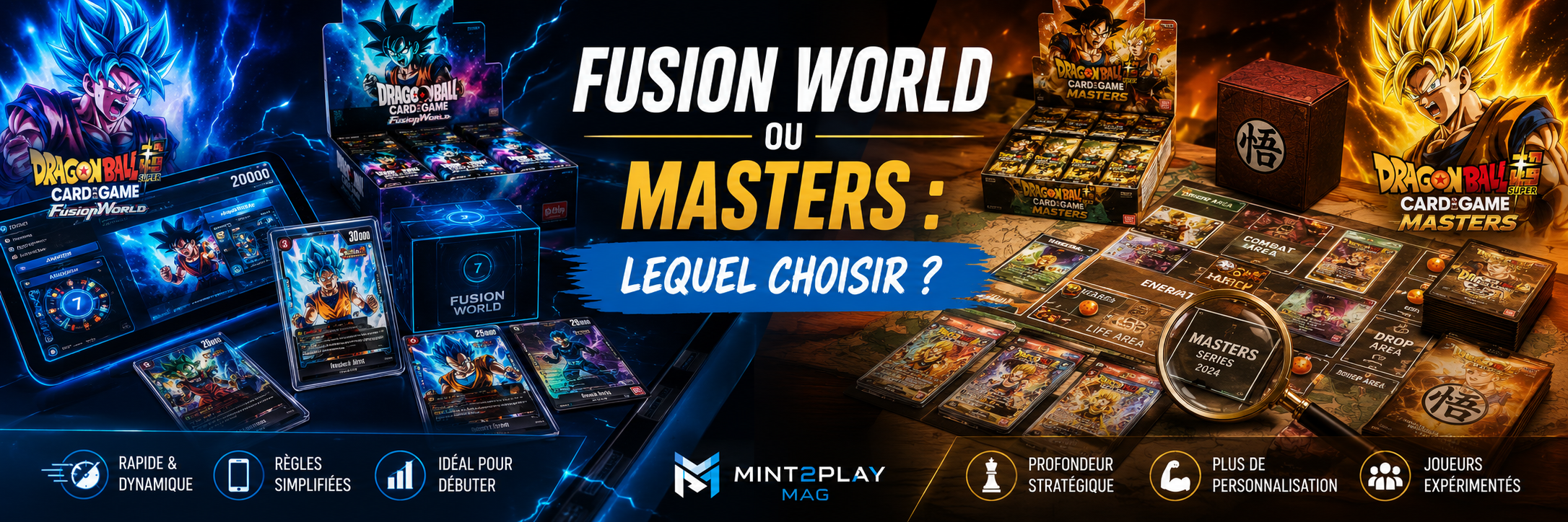 Fusion World ou Masters avec cartes Dragon Ball Super Card Game et comparaison des deux gammes