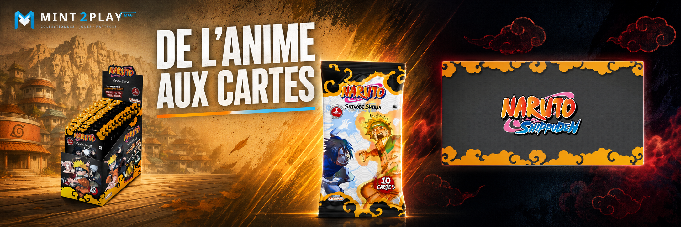 Anime Naruto et Naruto Mythos TCG avec les sets Konoha Shidō, Shinobi Shiren et Akatsuki