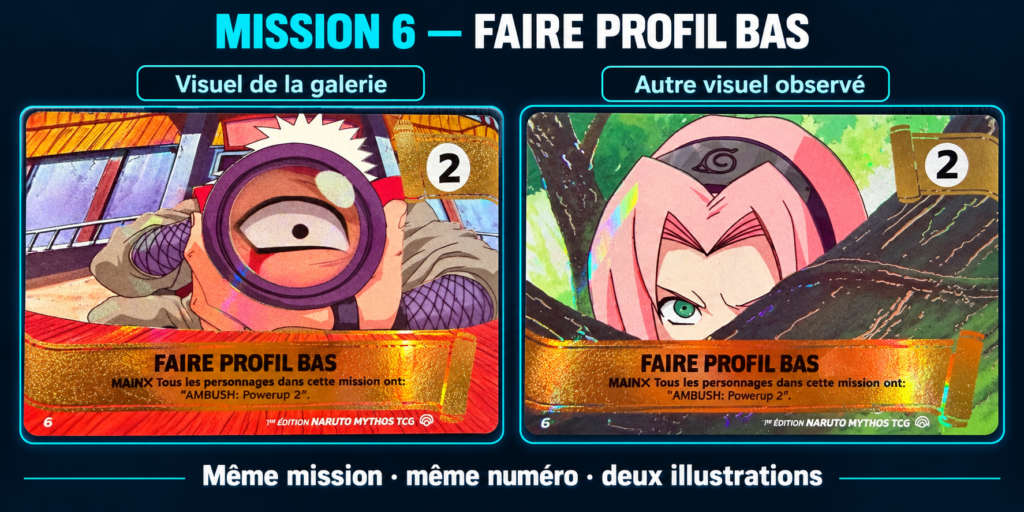 Deux-illustrations-pour-une-meme-mission-1-1024x512 Naruto Mythos Set 2 : 10 missions, 20 illustrations en 1re édition