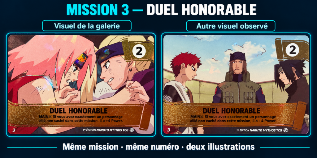Duel-honorable-_-deux-visuels-compares-2-1024x512 Naruto Mythos Set 2 : 10 missions, 20 illustrations en 1re édition