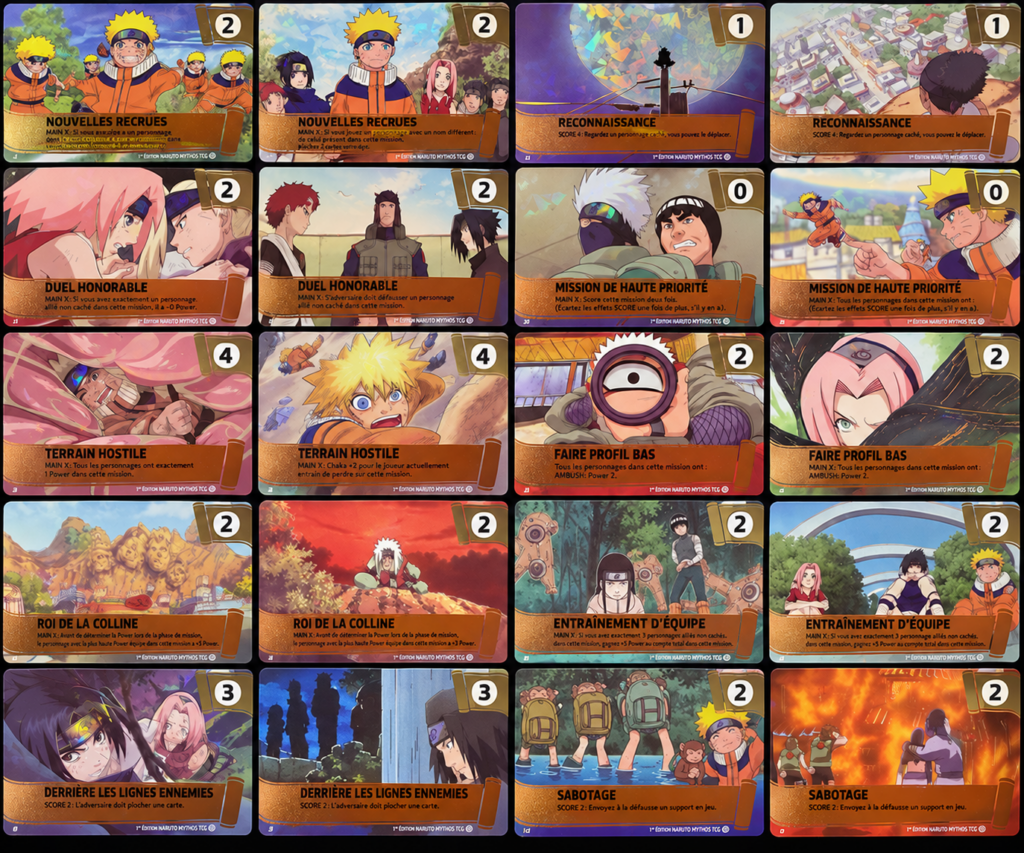 Planche-de-cartes-Naruto-corrigee-1024x853 Naruto Mythos Set 2 : 10 missions, 20 illustrations en 1re édition